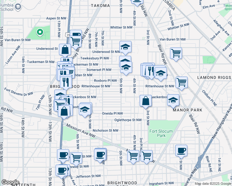 map of restaurants, bars, coffee shops, grocery stores, and more near 518 Quintana Place Northwest in Washington