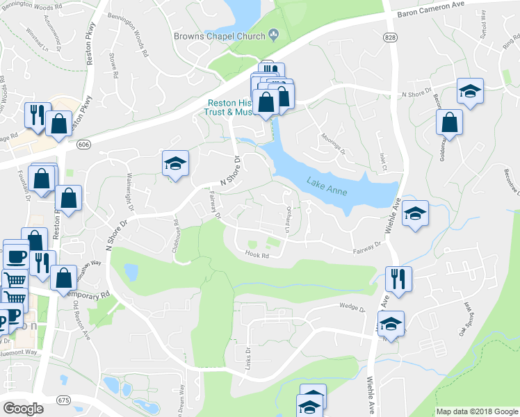 map of restaurants, bars, coffee shops, grocery stores, and more near 1604 Apricot Court in Reston