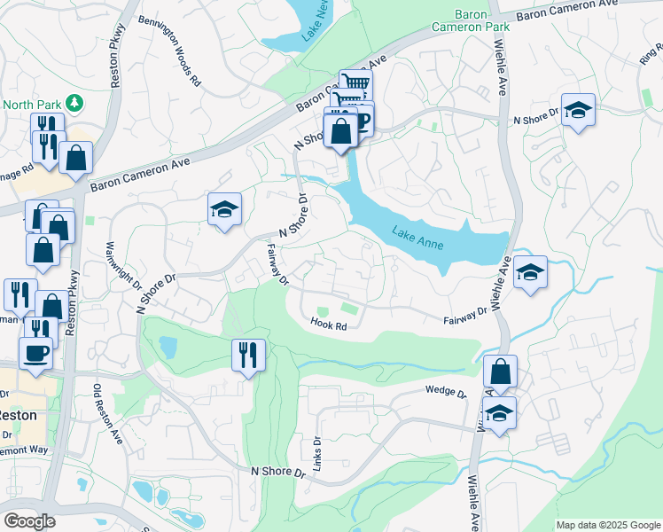 map of restaurants, bars, coffee shops, grocery stores, and more near 1604 Apricot Court in Reston