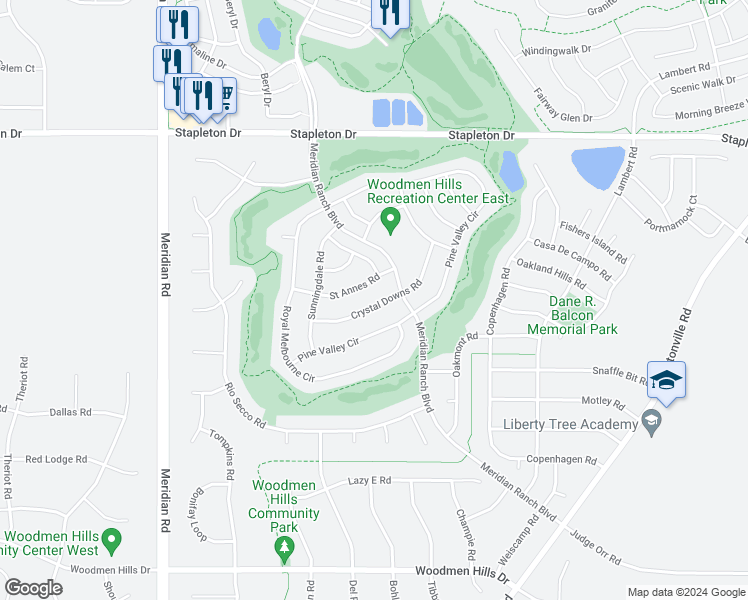 map of restaurants, bars, coffee shops, grocery stores, and more near 12250 Crystal Downs Road in Peyton
