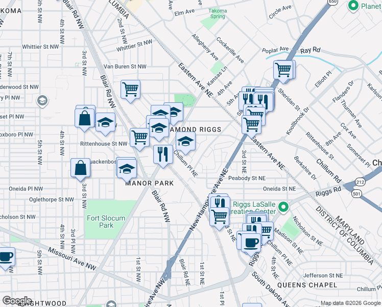 map of restaurants, bars, coffee shops, grocery stores, and more near 101 Independence Avenue Southeast in Washington