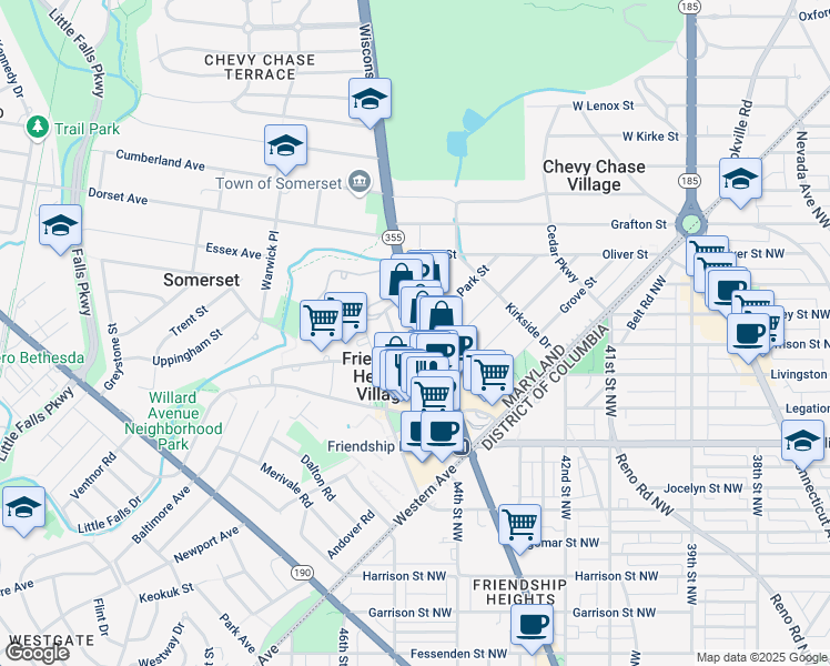 map of restaurants, bars, coffee shops, grocery stores, and more near 5520 Wisconsin Avenue in Chevy Chase