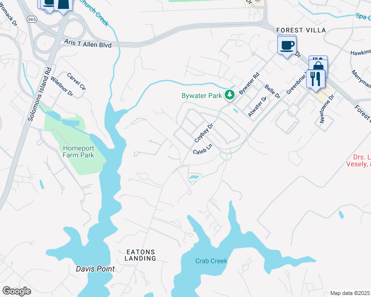 map of restaurants, bars, coffee shops, grocery stores, and more near 702 Pearson Point in Annapolis