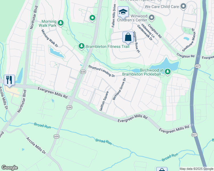 map of restaurants, bars, coffee shops, grocery stores, and more near 23603 Rose Leigh Terrace in Ashburn