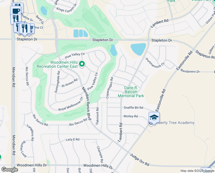 map of restaurants, bars, coffee shops, grocery stores, and more near 9052 Copenhagen Road in Peyton