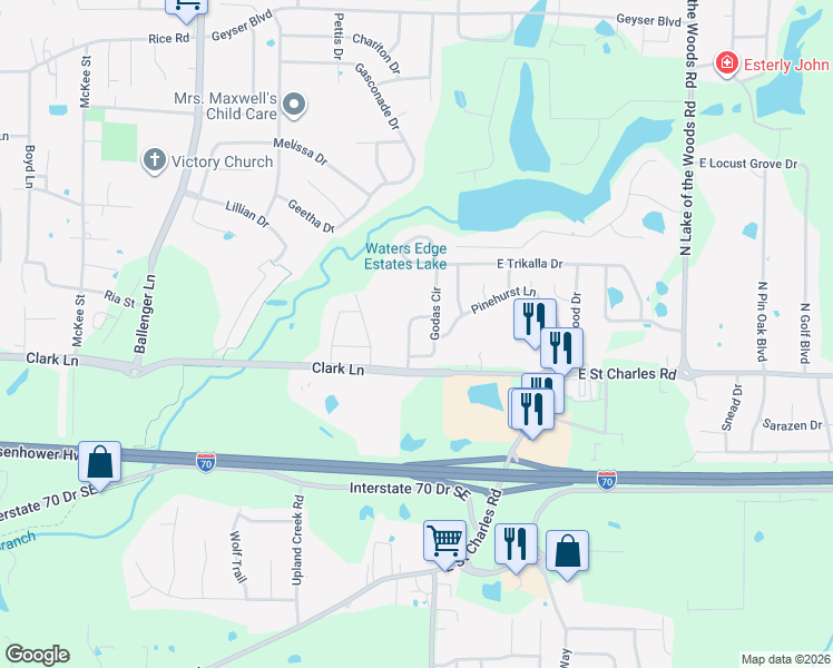 map of restaurants, bars, coffee shops, grocery stores, and more near 1309 Godas Circle in Columbia