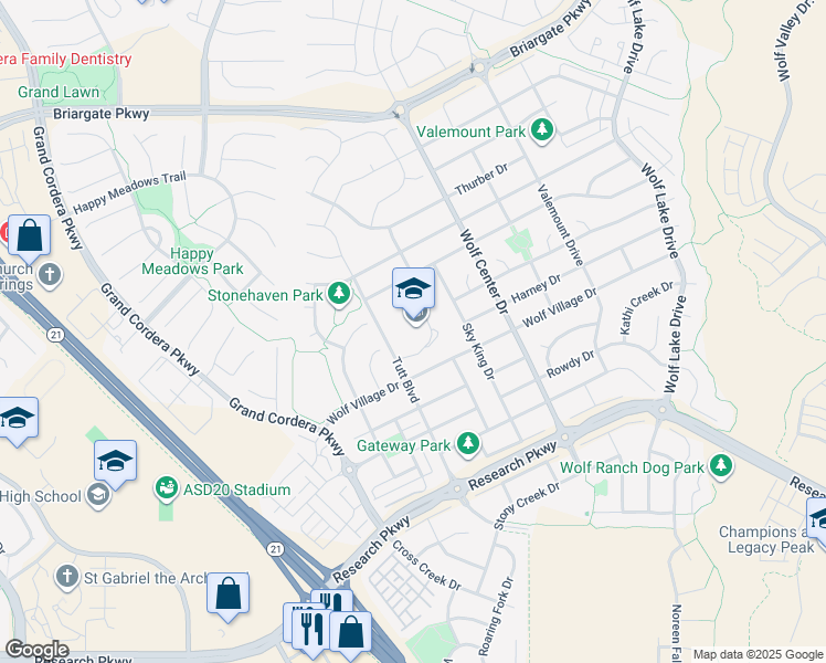 map of restaurants, bars, coffee shops, grocery stores, and more near 9155 Tutt Boulevard in Colorado Springs