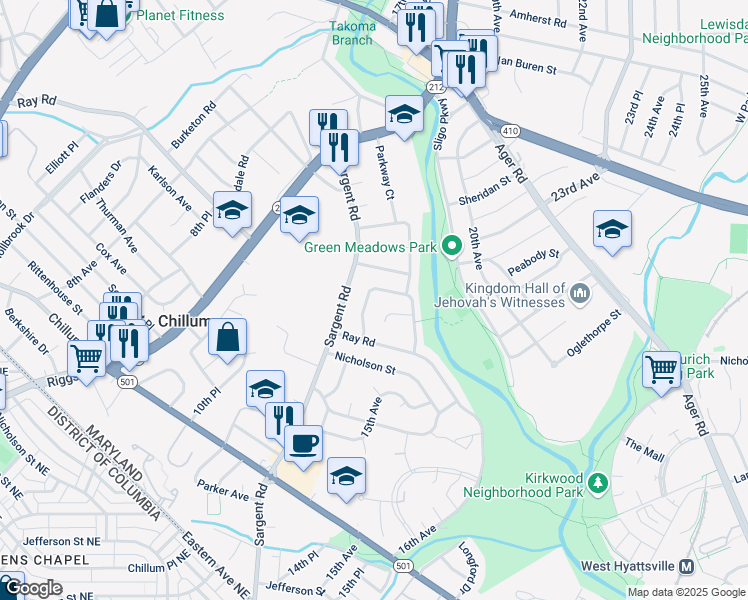 map of restaurants, bars, coffee shops, grocery stores, and more near 101 Independence Avenue Southeast in Washington