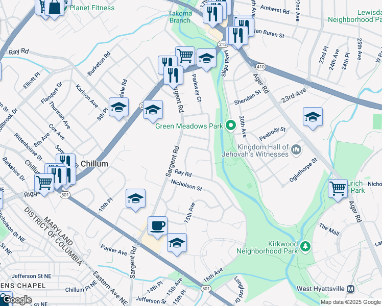 map of restaurants, bars, coffee shops, grocery stores, and more near 101 Independence Avenue Southeast in Washington
