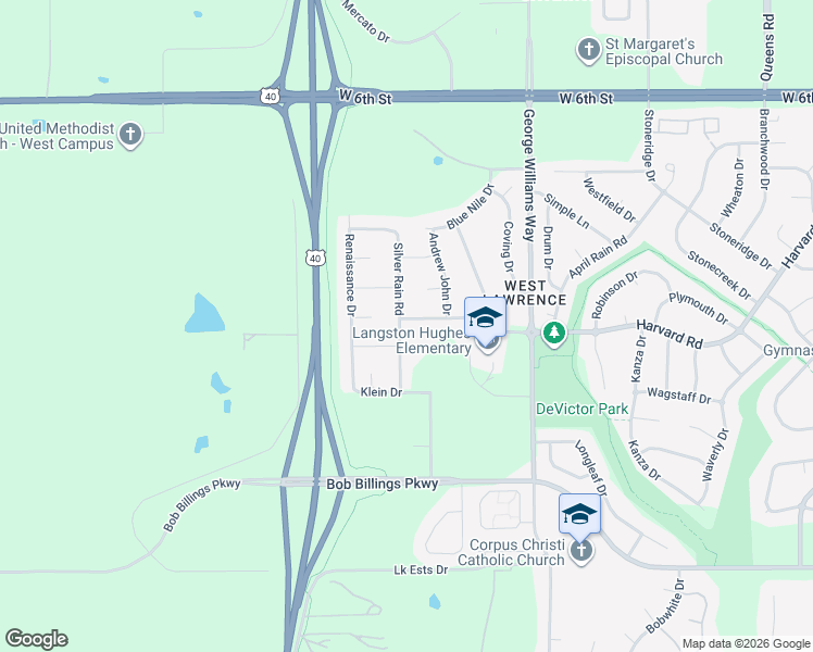 map of restaurants, bars, coffee shops, grocery stores, and more near 924 Silver Rain Road in Lawrence