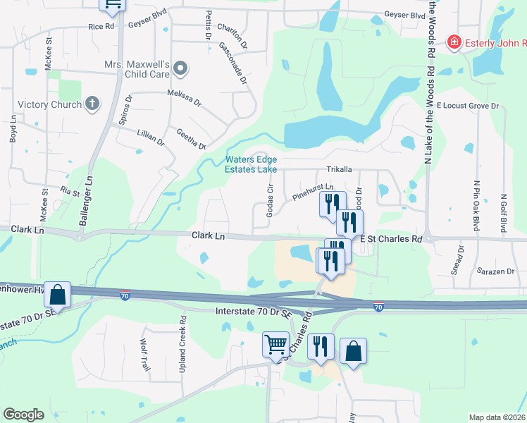map of restaurants, bars, coffee shops, grocery stores, and more near 1309 Godas Circle in Columbia