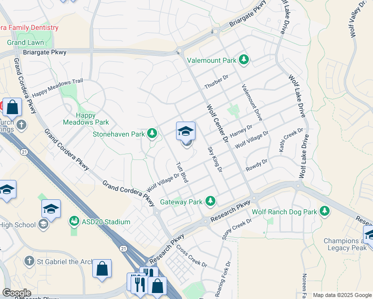 map of restaurants, bars, coffee shops, grocery stores, and more near 9155 Tutt Boulevard in Colorado Springs