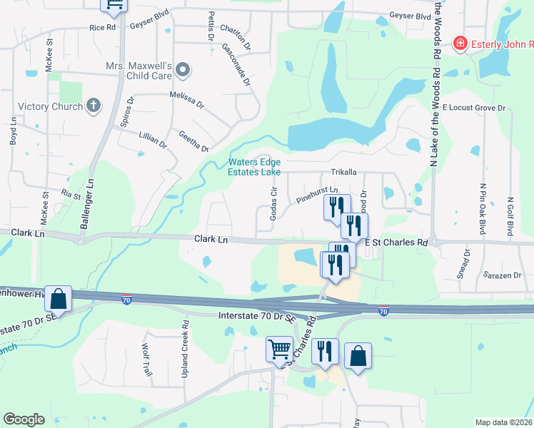 map of restaurants, bars, coffee shops, grocery stores, and more near 1309 Godas Circle in Columbia