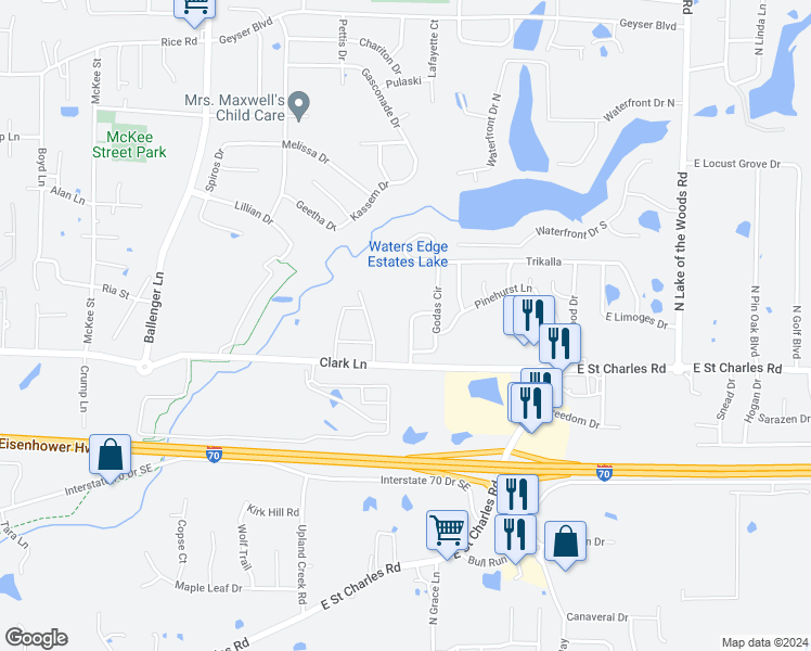 map of restaurants, bars, coffee shops, grocery stores, and more near 1321 Valley Creek Lane in Columbia