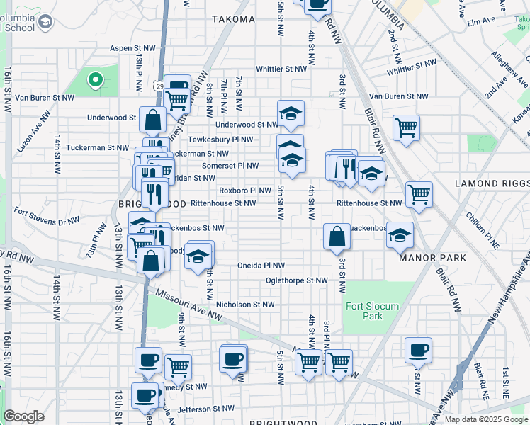 map of restaurants, bars, coffee shops, grocery stores, and more near 527 Quintana Place Northwest in Washington