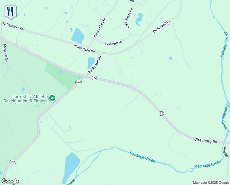 map of restaurants, bars, coffee shops, grocery stores, and more near 4625 Strasburg Road in Strasburg