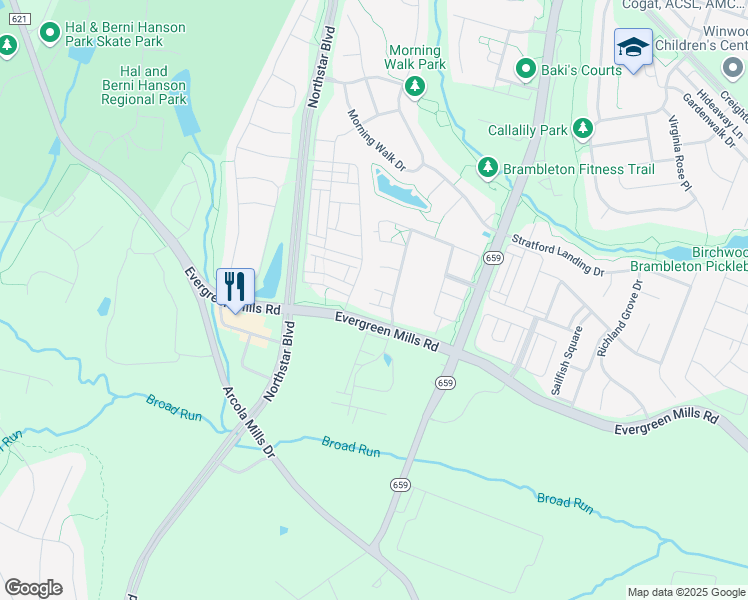 map of restaurants, bars, coffee shops, grocery stores, and more near 42291 Jessica Farm Terrace in Ashburn