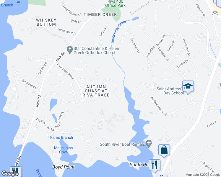 map of restaurants, bars, coffee shops, grocery stores, and more near 130 Summer Village Drive in Annapolis