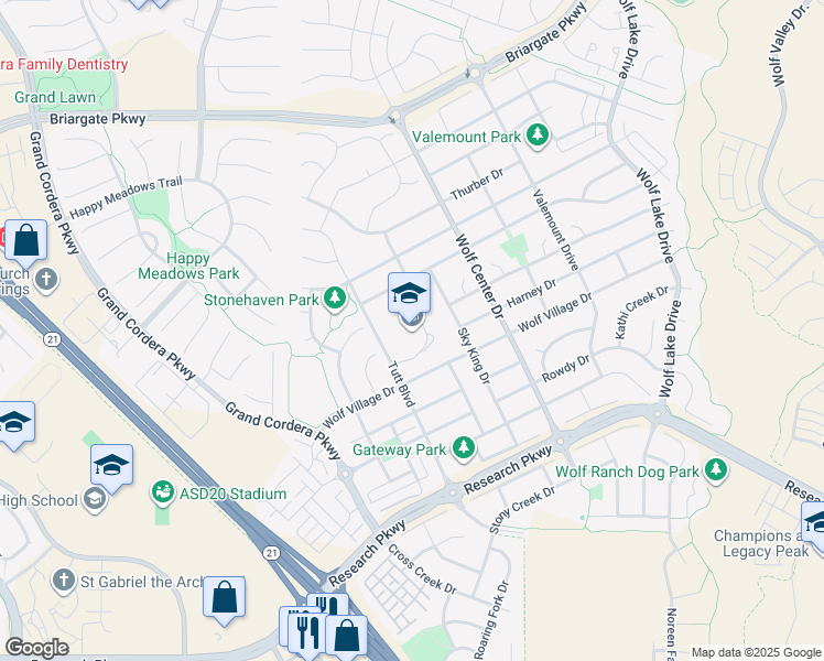 map of restaurants, bars, coffee shops, grocery stores, and more near 9155 Tutt Boulevard in Colorado Springs