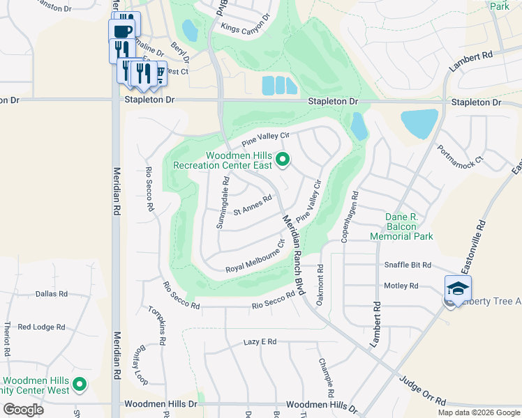 map of restaurants, bars, coffee shops, grocery stores, and more near 12257 Crystal Downs Road in Peyton