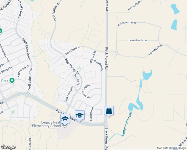 map of restaurants, bars, coffee shops, grocery stores, and more near 9010-9040 Black Forest Rd in Colorado Springs