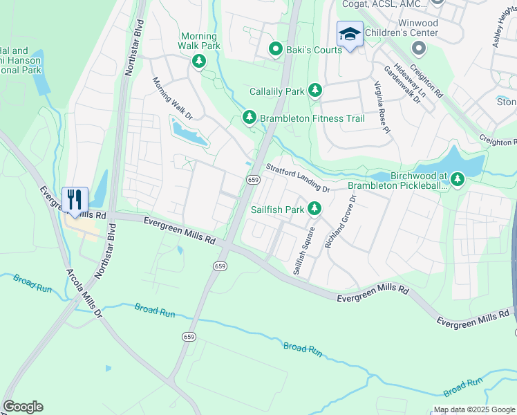 map of restaurants, bars, coffee shops, grocery stores, and more near 42464 Benfold Square in Ashburn