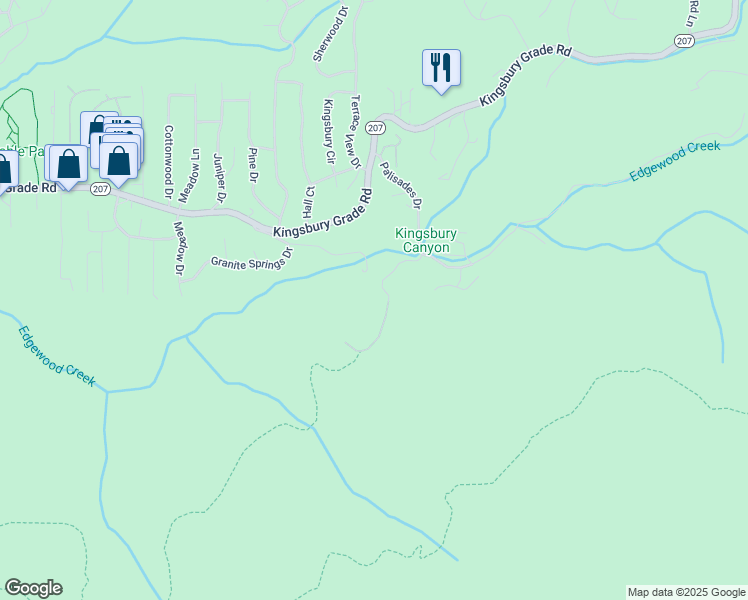 map of restaurants, bars, coffee shops, grocery stores, and more near 98 Easy Street in Gardnerville