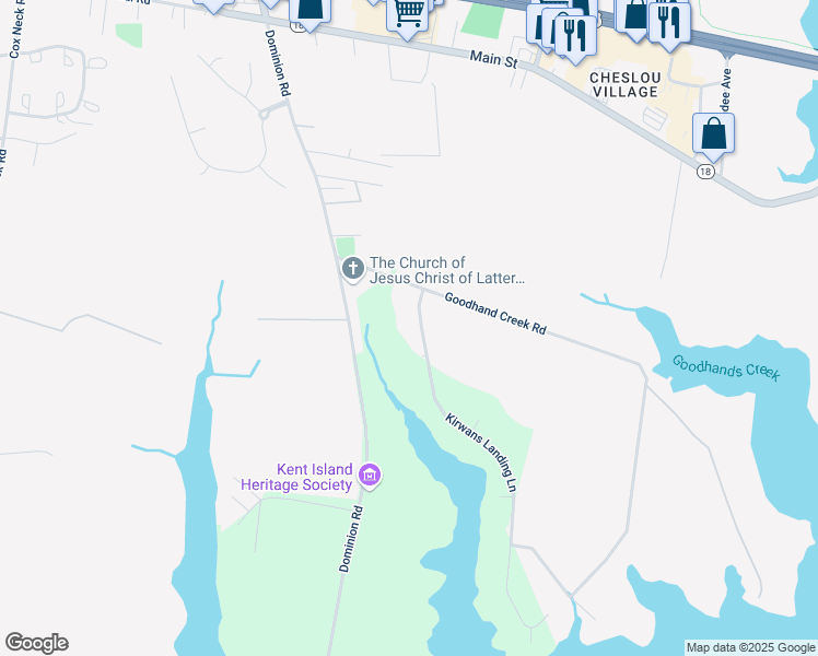 map of restaurants, bars, coffee shops, grocery stores, and more near 104 Kirwans Landing Lane in Chester