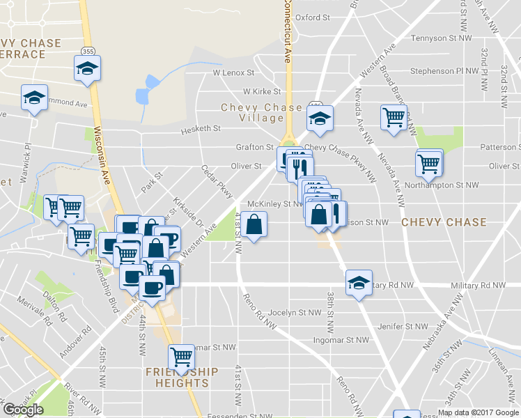 map of restaurants, bars, coffee shops, grocery stores, and more near 3928 McKinley Street Northwest in Washington