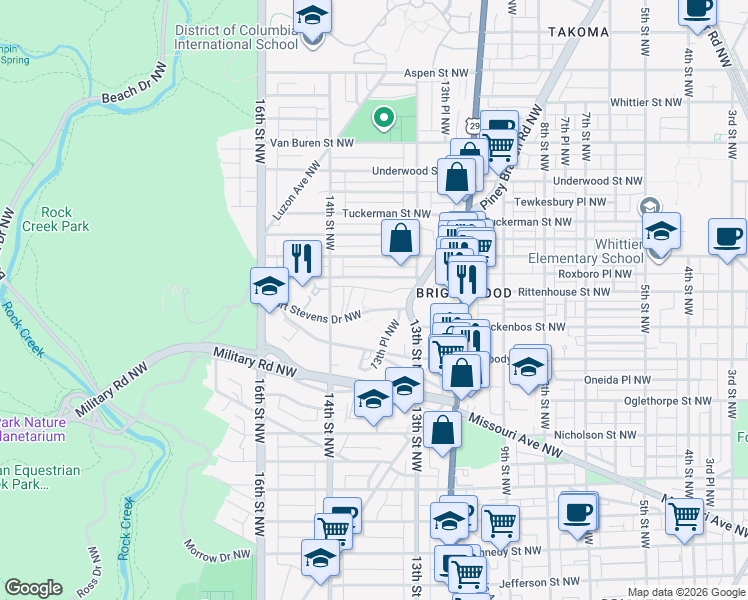 map of restaurants, bars, coffee shops, grocery stores, and more near 1329 Fort Stevens Drive Northwest in Washington