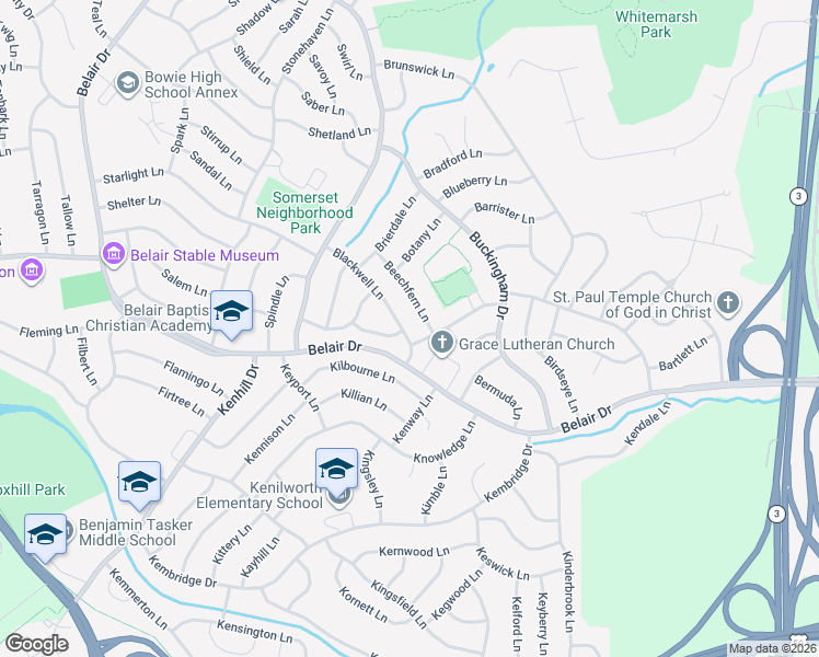 map of restaurants, bars, coffee shops, grocery stores, and more near 12620 Blackwell Lane in Bowie
