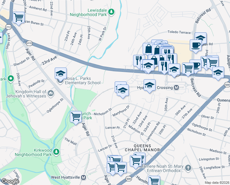 map of restaurants, bars, coffee shops, grocery stores, and more near in UNIVERSITY PA