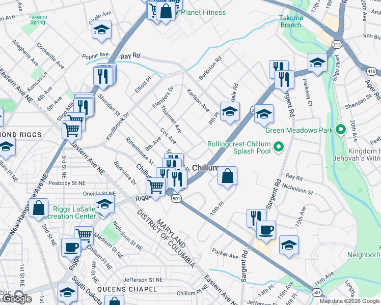 map of restaurants, bars, coffee shops, grocery stores, and more near 101 Independence Avenue Southeast in Washington