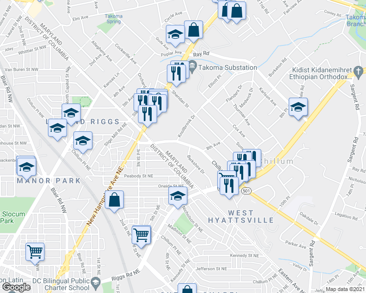map of restaurants, bars, coffee shops, grocery stores, and more near 101 Independence Avenue Southeast in Washington
