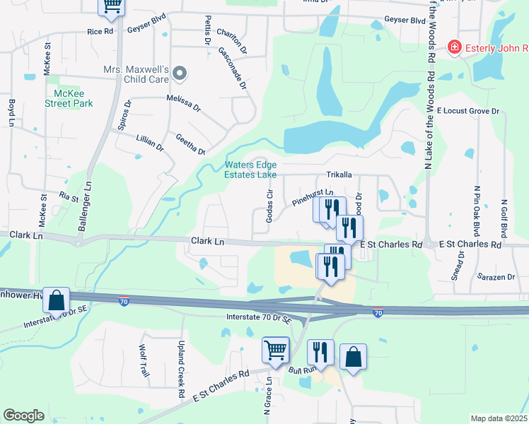 map of restaurants, bars, coffee shops, grocery stores, and more near 1309 Godas Circle in Columbia