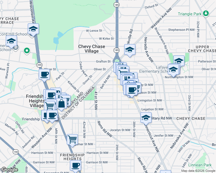 map of restaurants, bars, coffee shops, grocery stores, and more near 3918 McKinley Street Northwest in Washington