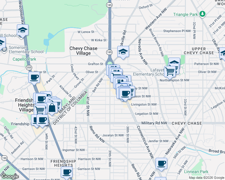 map of restaurants, bars, coffee shops, grocery stores, and more near 101 Independence Avenue Southeast in Washington