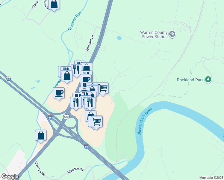 map of restaurants, bars, coffee shops, grocery stores, and more near 167 Cedar Park Court in Front Royal