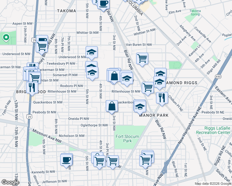 map of restaurants, bars, coffee shops, grocery stores, and more near 101 Independence Avenue Southeast in Washington