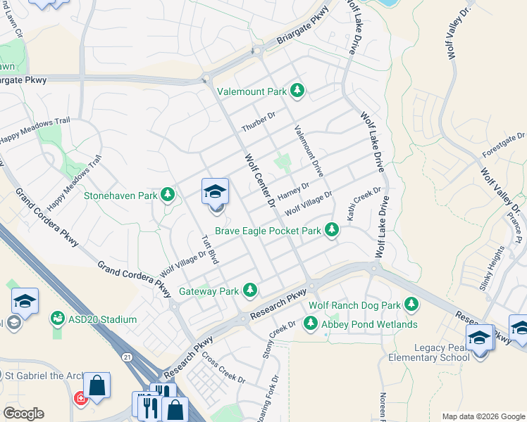 map of restaurants, bars, coffee shops, grocery stores, and more near 5851 Harney Drive in Colorado Springs