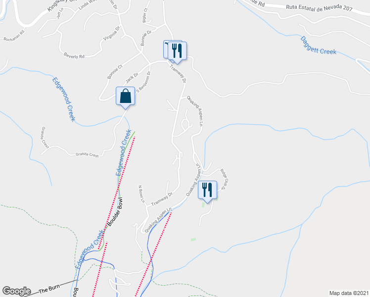 map of restaurants, bars, coffee shops, grocery stores, and more near 323 Tramway Drive in Glenbrook