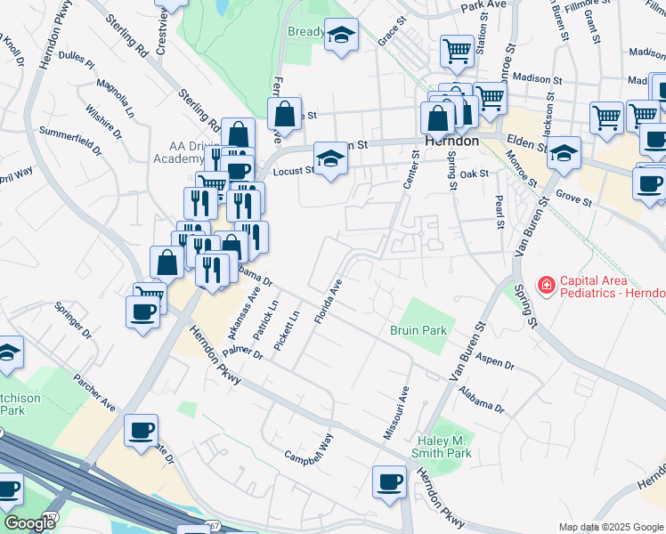 map of restaurants, bars, coffee shops, grocery stores, and more near 507 Florida Avenue in Herndon