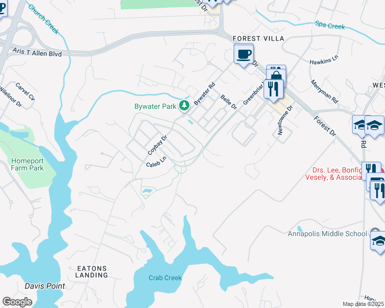 map of restaurants, bars, coffee shops, grocery stores, and more near 722 Crisfield Way in Annapolis