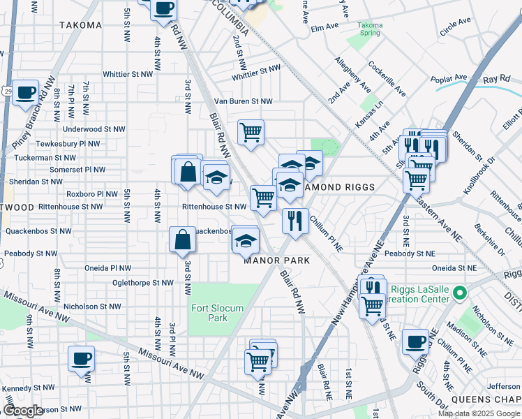 map of restaurants, bars, coffee shops, grocery stores, and more near 101 Independence Avenue Southeast in Washington