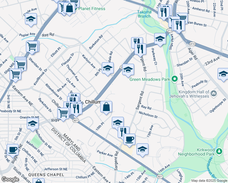 map of restaurants, bars, coffee shops, grocery stores, and more near 101 Independence Avenue Southeast in Washington