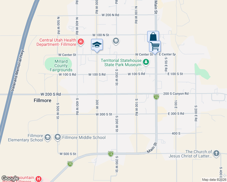 map of restaurants, bars, coffee shops, grocery stores, and more near 190 South 200 West Street in Fillmore
