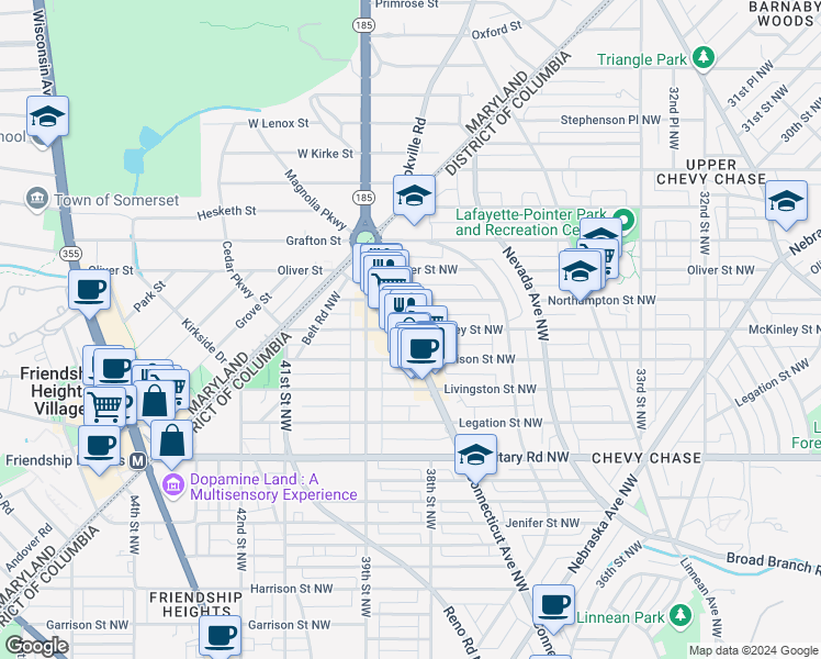 map of restaurants, bars, coffee shops, grocery stores, and more near 101 Independence Avenue Southeast in Washington