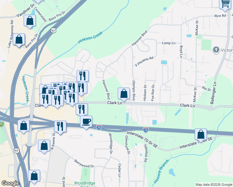 map of restaurants, bars, coffee shops, grocery stores, and more near 3904-3906 Olympic Boulevard in Columbia