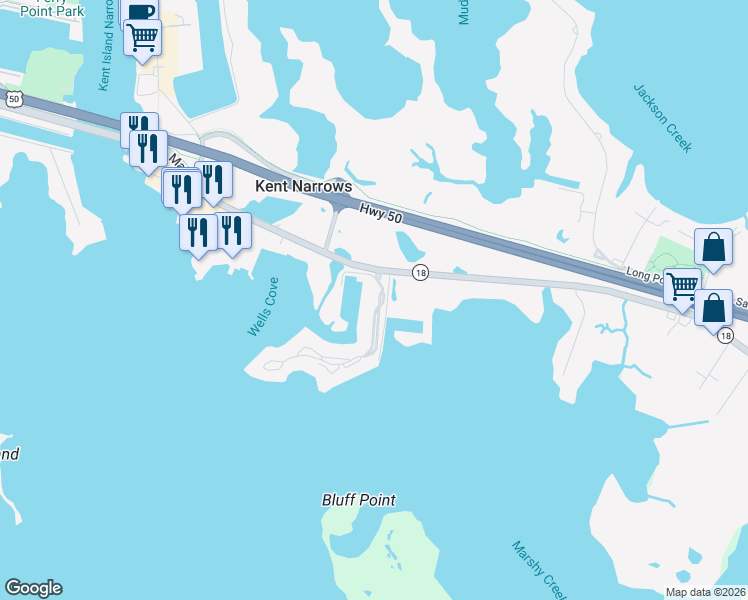 map of restaurants, bars, coffee shops, grocery stores, and more near 110 Oyster Cove Drive in Grasonville