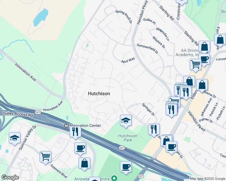 map of restaurants, bars, coffee shops, grocery stores, and more near 13361 Keisler Court in Herndon